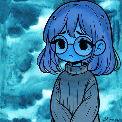 sad girl with glasses in a sweater