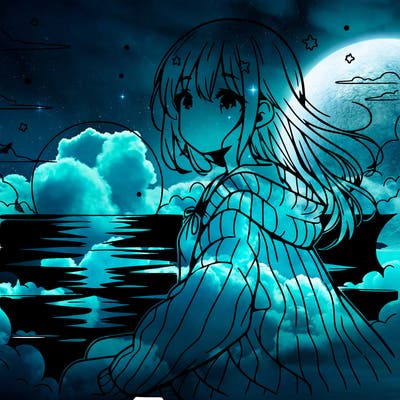 anime girl beside sun set