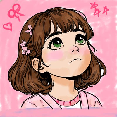 realistic girl looking up