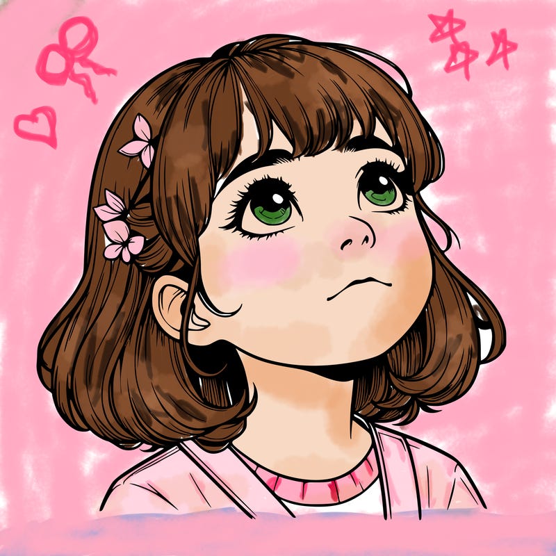 realistic girl looking up