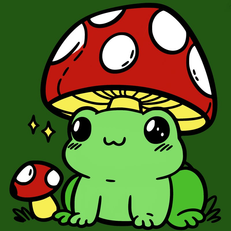 a cute frog with a mushroom hat
