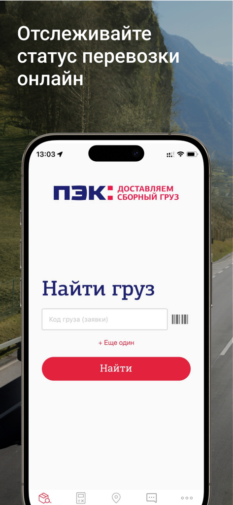 ПЭК: доставка сборных грузов - Interfaz de la aplicación móvil para rastrear envíos de carga PEK en línea