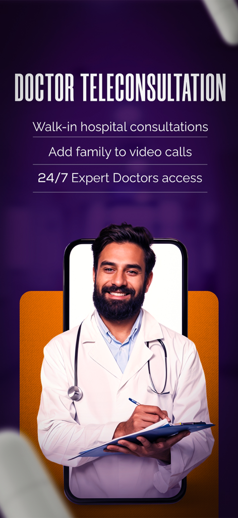 MedIQ Smart Healthcare - Un médico masculino en la pantalla de un smartphone para teleconsultas en la aplicación MedIQ