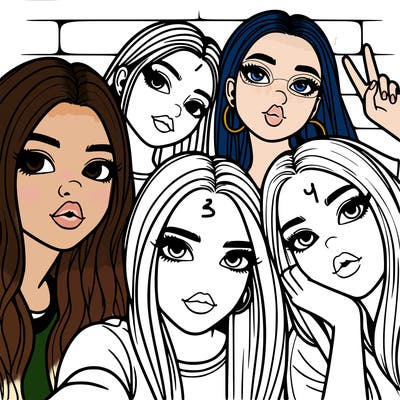 group of teen girls friends y2k up close in a selfie