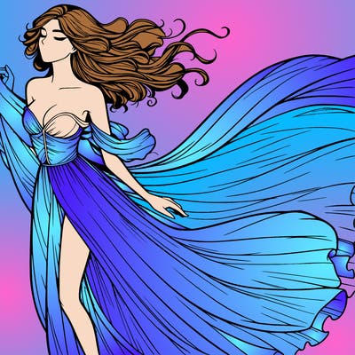 realistic woman in dress flowing the the wind