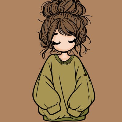girl with baggy sweatshirt and messy bun