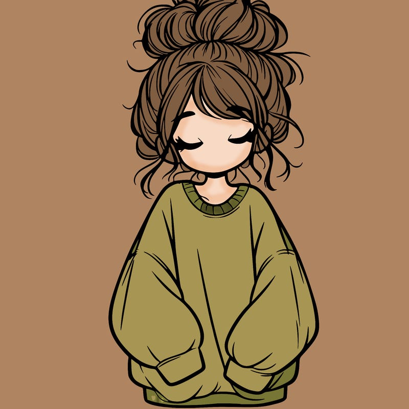 girl with baggy sweatshirt and messy bun