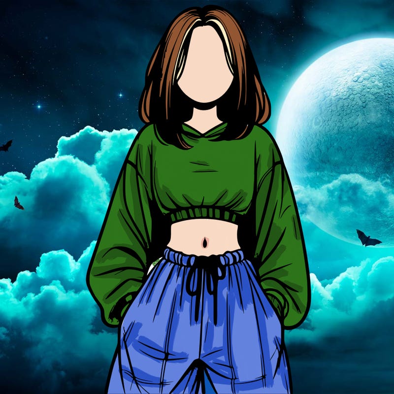 realistic girl faceless with baggy pants and a crop top