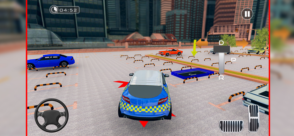 Dubai Car Driving School 2025 - Dubai Car Driving School 2025 gameplay showing a car in a city parking lot with on-screen driving controls