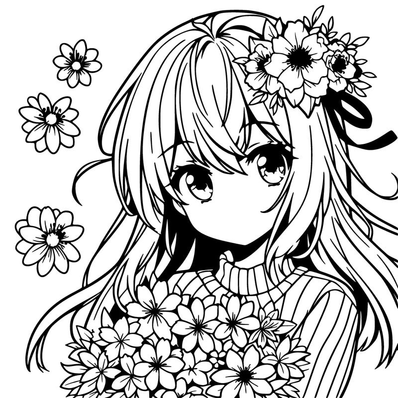 anima girl with flower