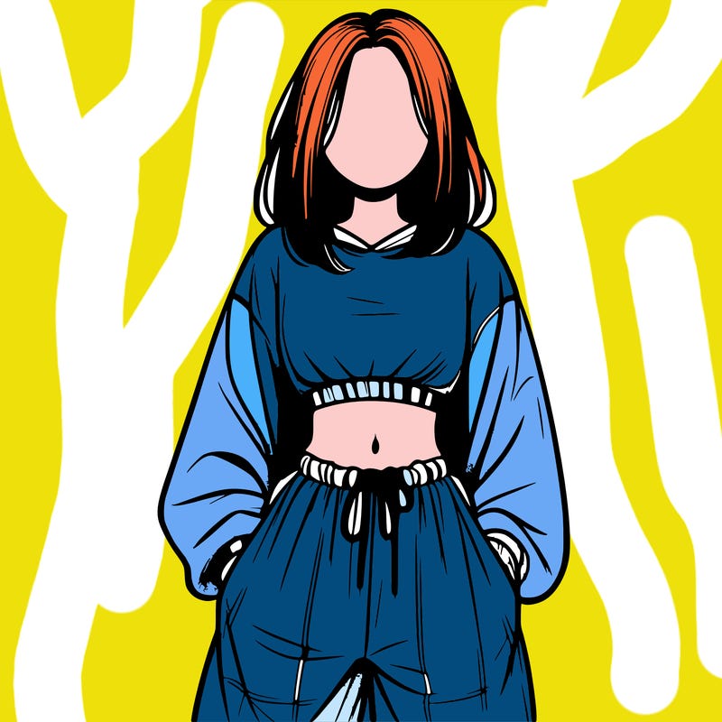 realistic girl faceless with baggy pants and a crop top