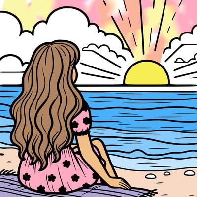 girl watching sunset on beach