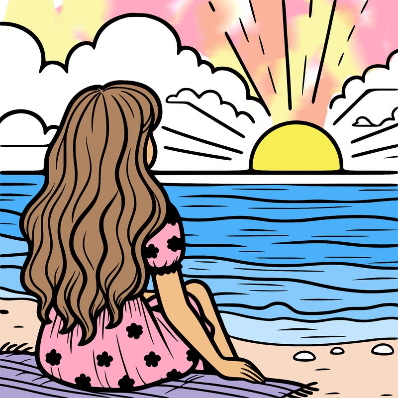 girl watching sunset on beach