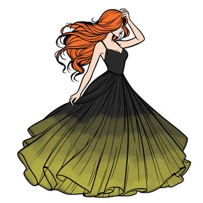 realistic woman with dress flowing in the wind