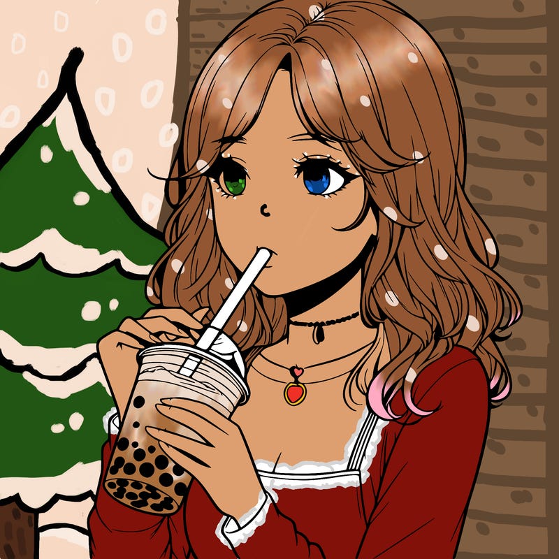 realistic girl drinking boba tea