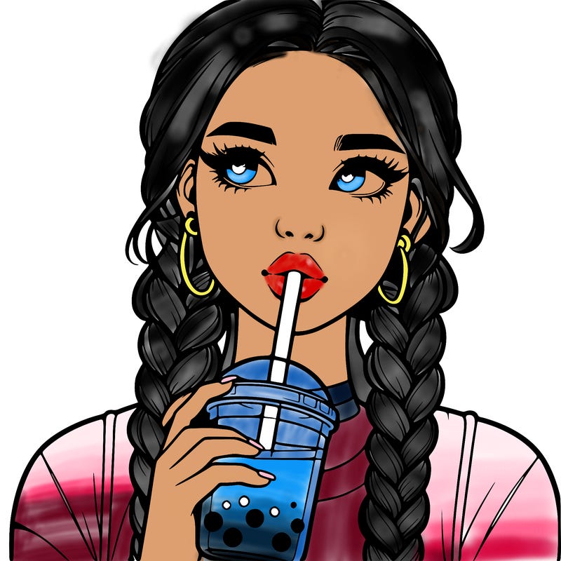 realistic girl with braided hair drinking boba