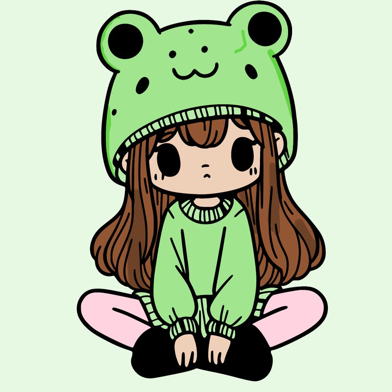 a girl wearing a frog hat and some frog socks