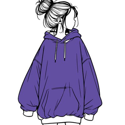 realistic girl with a oversized sweatshirt on and a bun