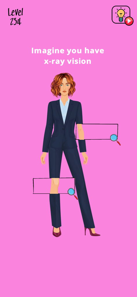 Brain Wash - Puzzle Mind Game - Brain Wash game level featuring an xray vision puzzle challenge.