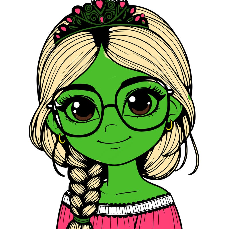 a girl with one braid and glasses who is a princess realistic