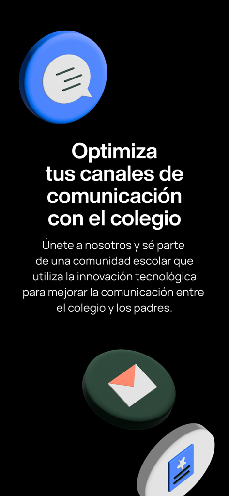 fidu - Pantalla de la aplicación fidu mostrando las funciones de comunicación entre la escuela y los padres