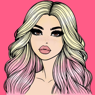 realistic beautiful girl with big lips and long hair
