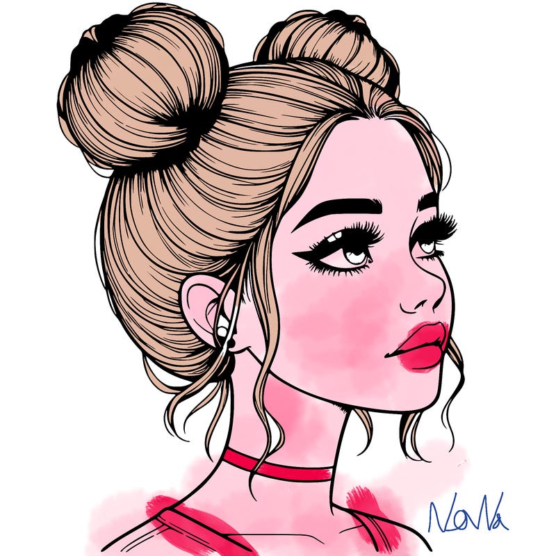realistic girl with buns on the top of her head