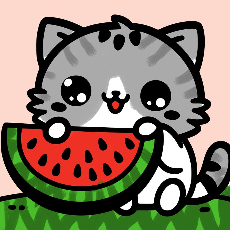 kawaii cat with watermelon