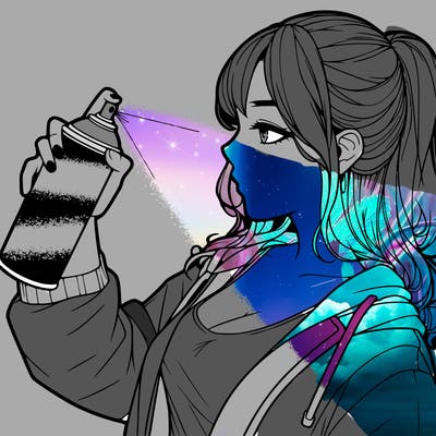 a realistic girl spray, painting