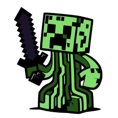minecraft creeper holding netherrite sword