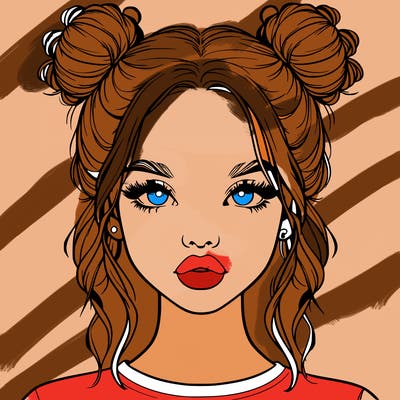 realistic girl with two buns in hair and lips