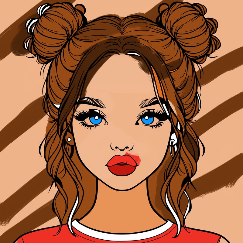 realistic girl with two buns in hair and lips