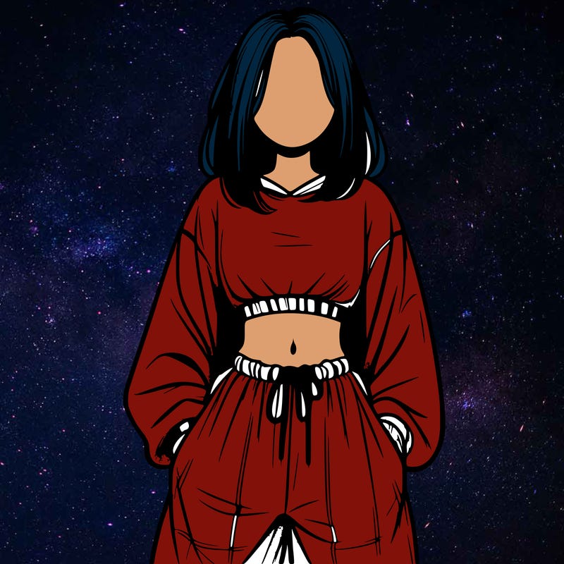 realistic girl faceless with baggy pants and a crop top