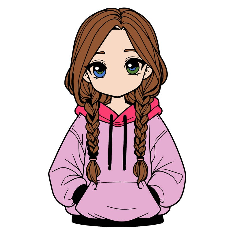 a realistic girl with a oversized hoodie and she has braids