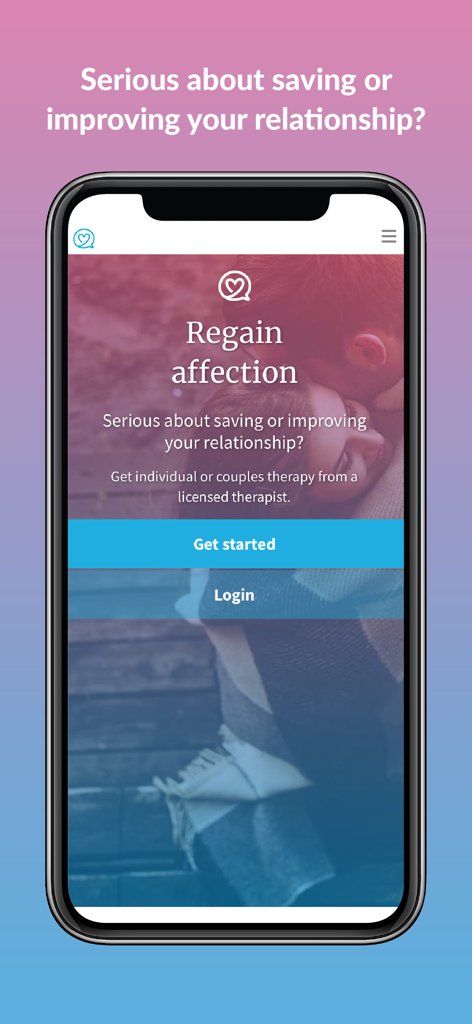 ReGain - Couples Therapy - ReGain Couples Therapy mobile app welcome screen for relationship improvement