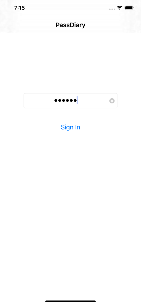 PassDiary Password Manager - Ecrã de login da aplicação PassDiary com um campo de introdução de palavra-passe e um botão de login