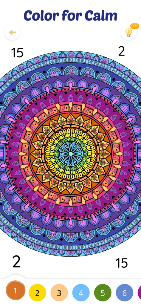 Color Aura: Paint by Number - Conception complexe de mandala dans l'application de peinture par numéro Color Aura pour la relaxation