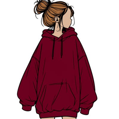realistic girl with a oversized sweatshirt on and a bun