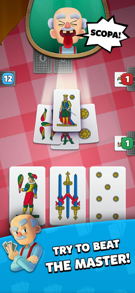 Scopa Dal Negro - Gameplay del gioco di carte Scopa Dal Negro con un personaggio maestro animato e carte italiane tradizionali
