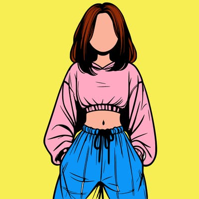 realistic girl faceless with baggy pants and a crop top