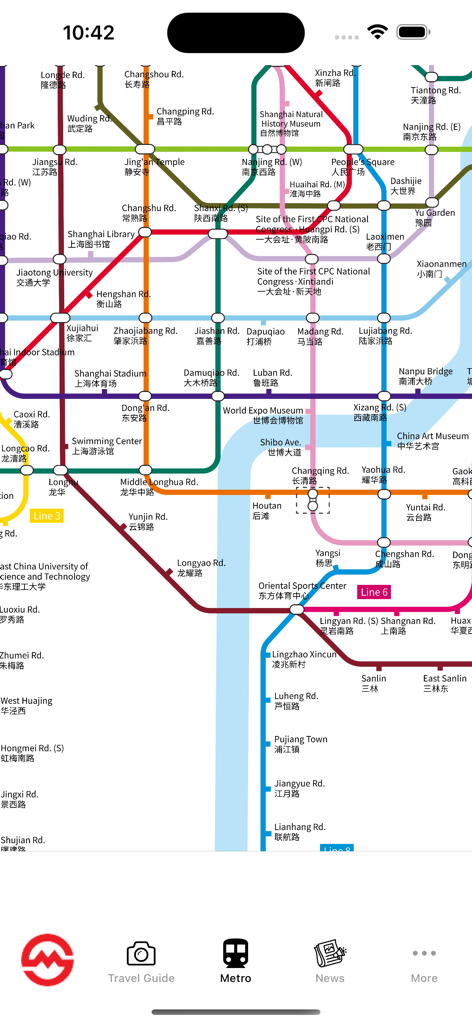 Detaillierte U-Bahn-Karte von Shanghai mit englischen und chinesischen Stationsnamen