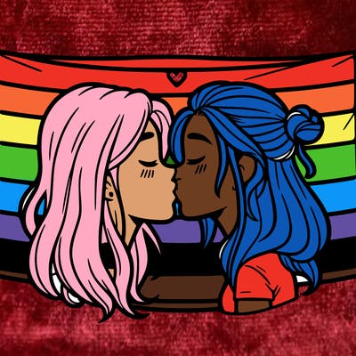 pride flag with two girls kissing