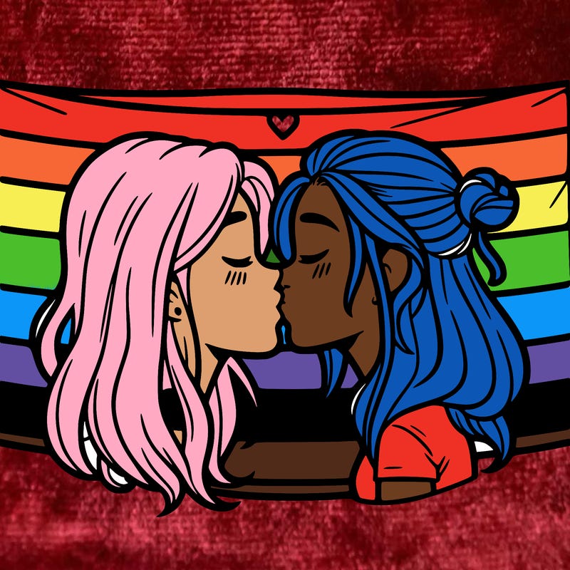 pride flag with two girls kissing