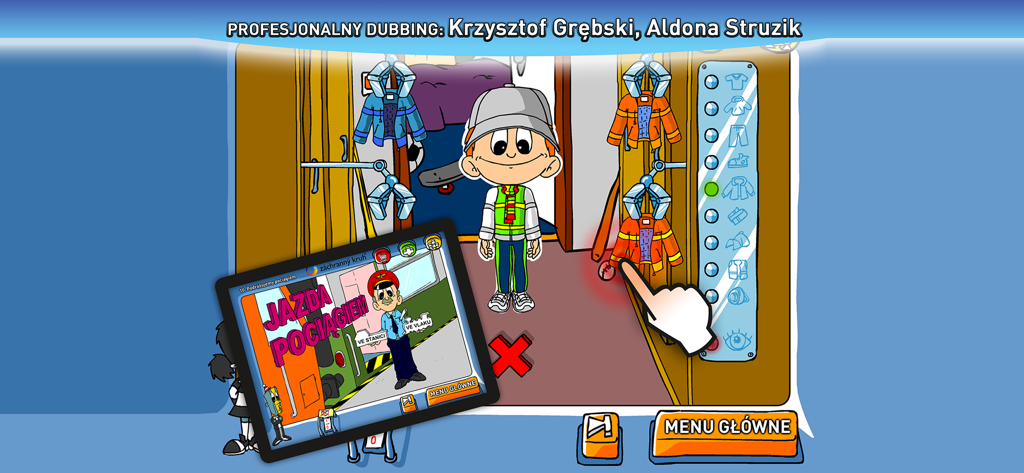 Edukacja drogowa dla dzieci - Pantalla de selección de ropa con elementos reflectantes para personajes en la aplicación Edukacja drogowa dla dzieci