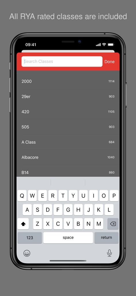 Time to Win - Search interface for RYA rated dinghy classes in the Time to Win app