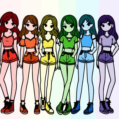a group of girls wearing crop tops and shorts