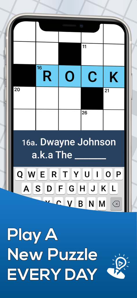 Mobile phone screen showing a daily themed crossword puzzle with a pop culture movie clue.