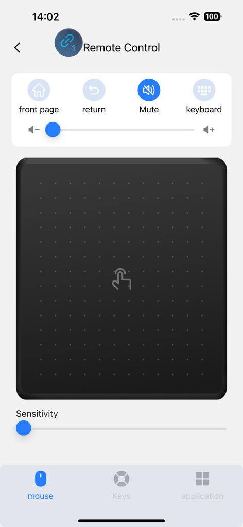 KShare mobile app remote control screen with a digital trackpad and volume controls for Smart TV