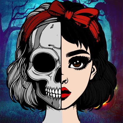 realistic girl with half skull mask