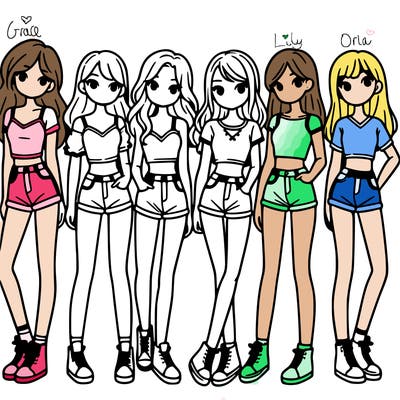 a group of girls wearing crop tops and shorts